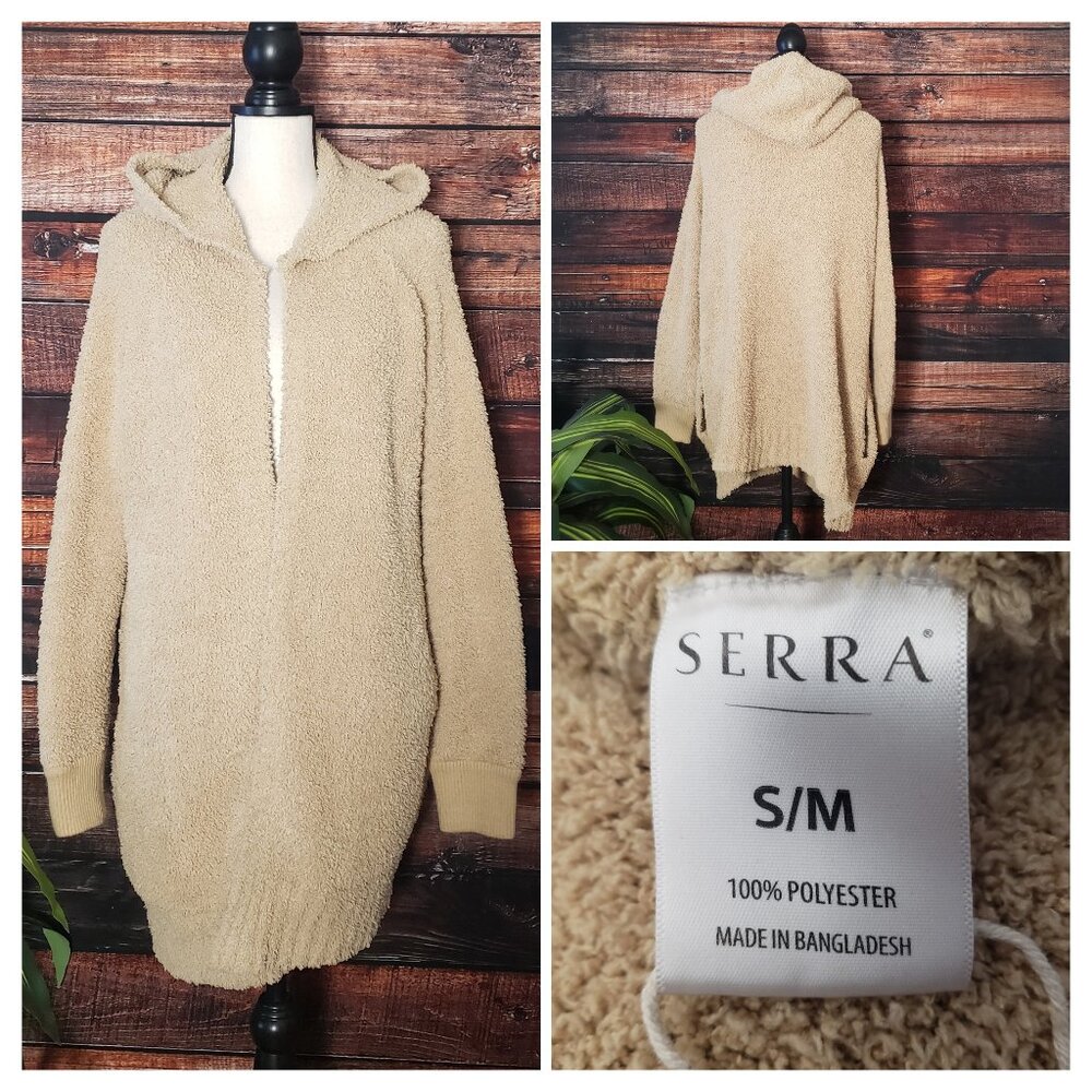 Serra Cardigan Sweater S/M Oversized Open Sherpa Hooded Pockets